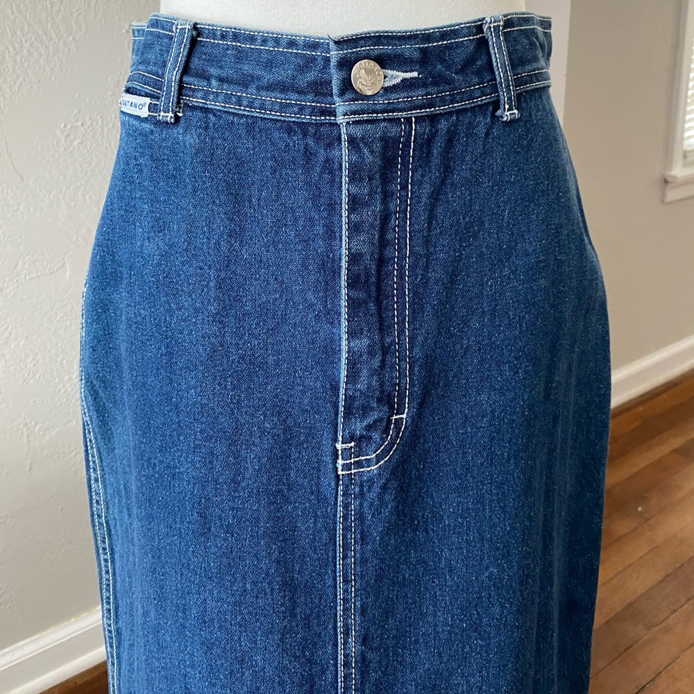 Vtg 70/80s Gitano Dark Wash Denim Jean Classic Western A-Line MIDI Skirt - Picture 2 of 11